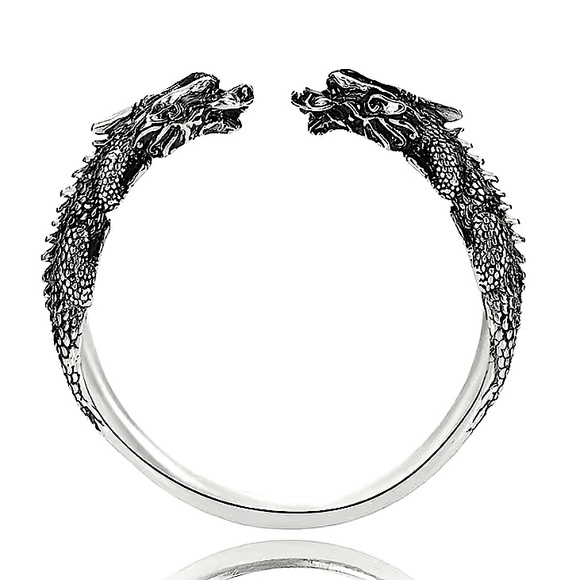 Silver Viking Wolf Head Norse Bangle Cuff Bracelet - Picture 4 of 5